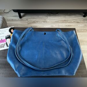 Blue Leather Tote Bag
